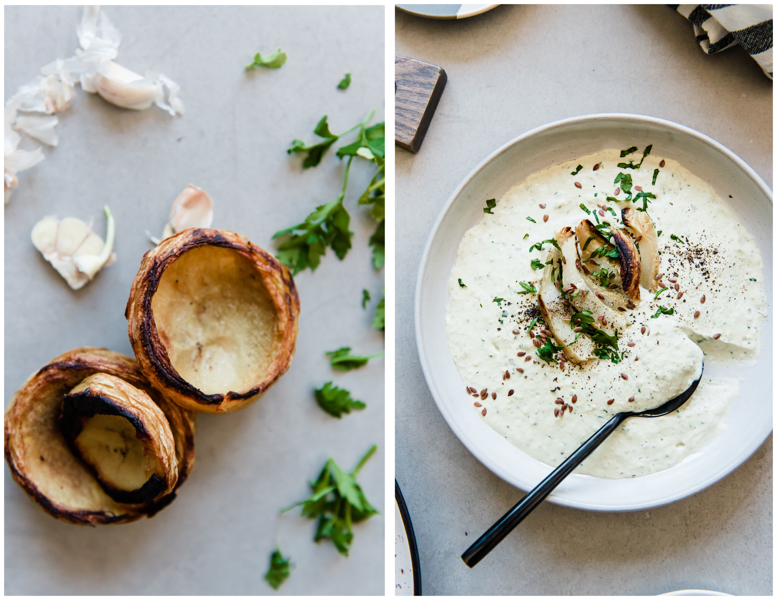 Turkey Kefta Kabobs with Roasted Artichoke Tahini and Za'atar Lafa Bread | Gather a Table