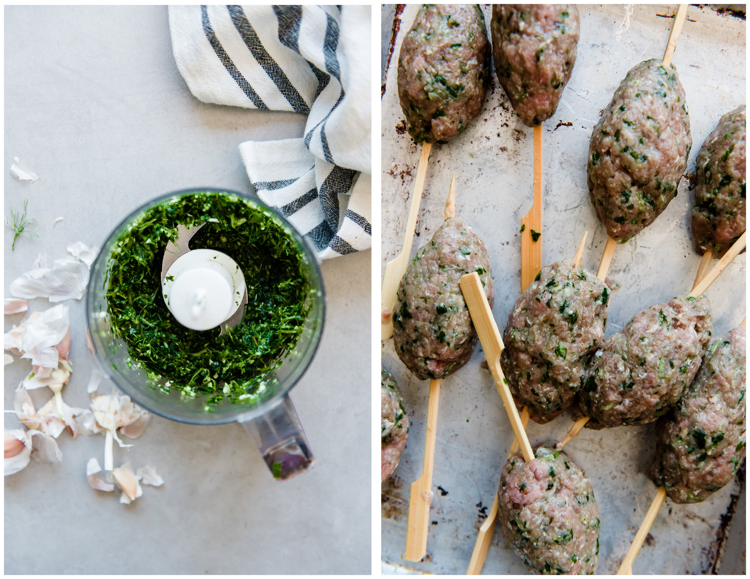 Turkey Kefta Kabobs with Roasted Artichoke Tahini and Za'atar Lafa Bread | Gather a Table