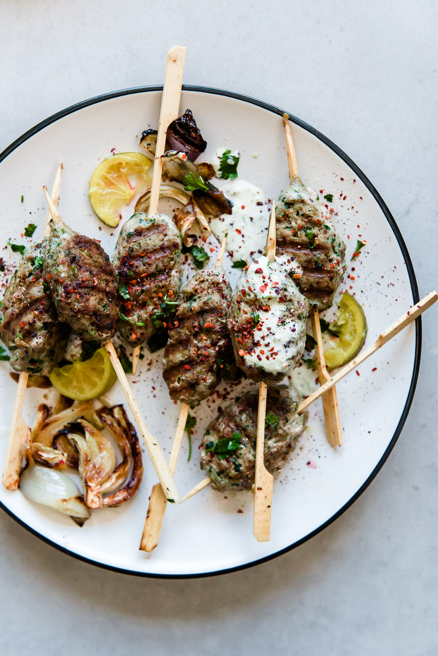 Turkey Kefta Kabobs with Roasted Artichoke Tahini and Za'atar Lafa Bread | Gather a Table