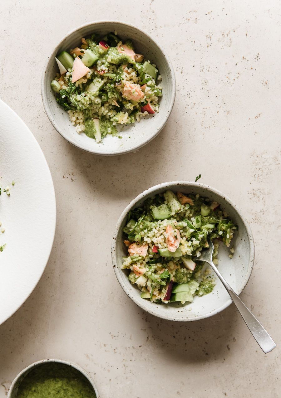 Salmon Bulgur Salad with Herby Vinaigrette | Gather a Table