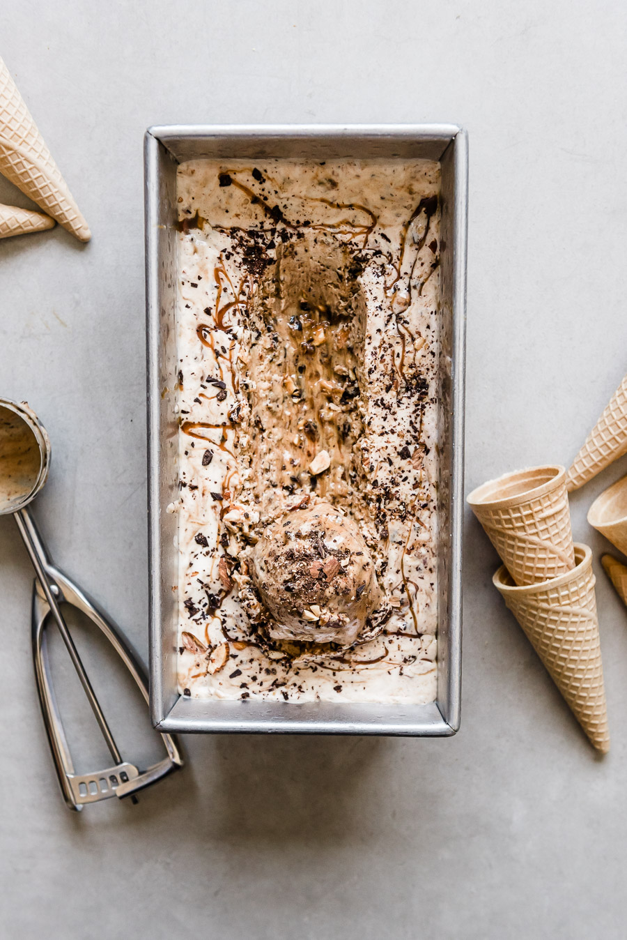 Salted Caramel Ice Cream with Chocolate Chunks & Almonds | Gather a Table