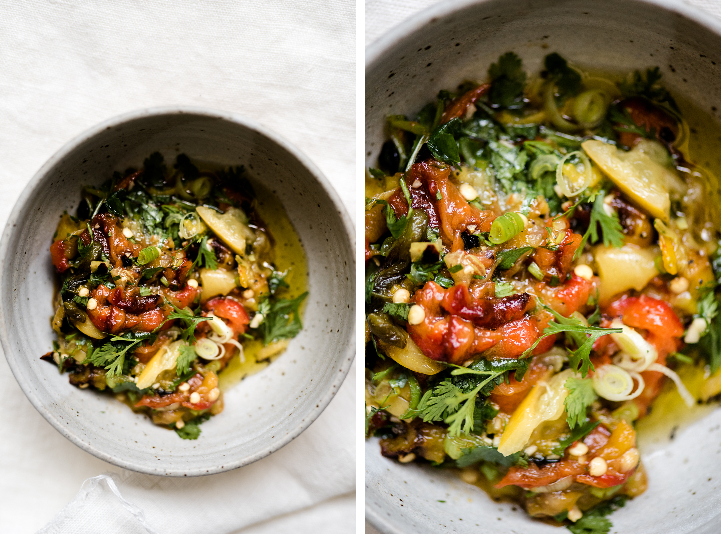 Roasted Peppers Salad with Preserved Lemons, Green Onions and Cilantro | Gather a Table