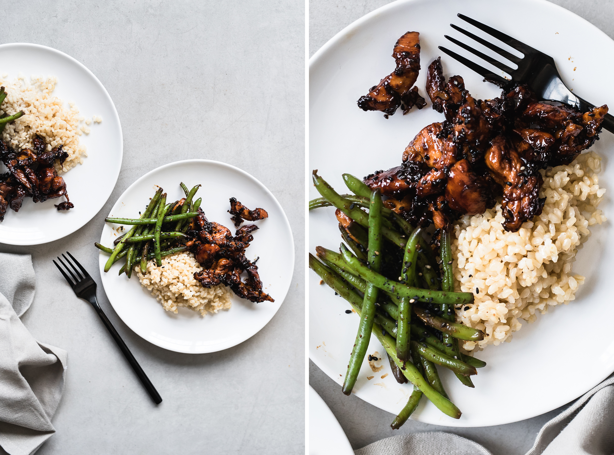 Sticky Asian Chicken Strips with Green Beans and Brown Rice | Gather a Table