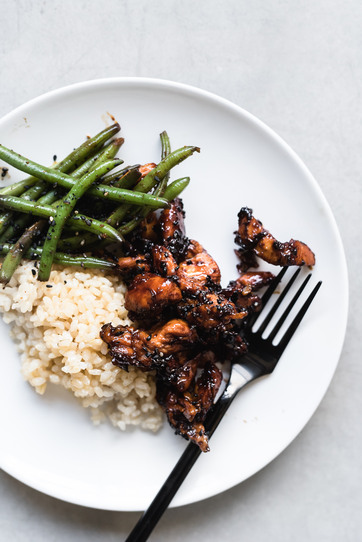 Sticky Asian Chicken Strips with Green Beans and Brown Rice | Gather a Table