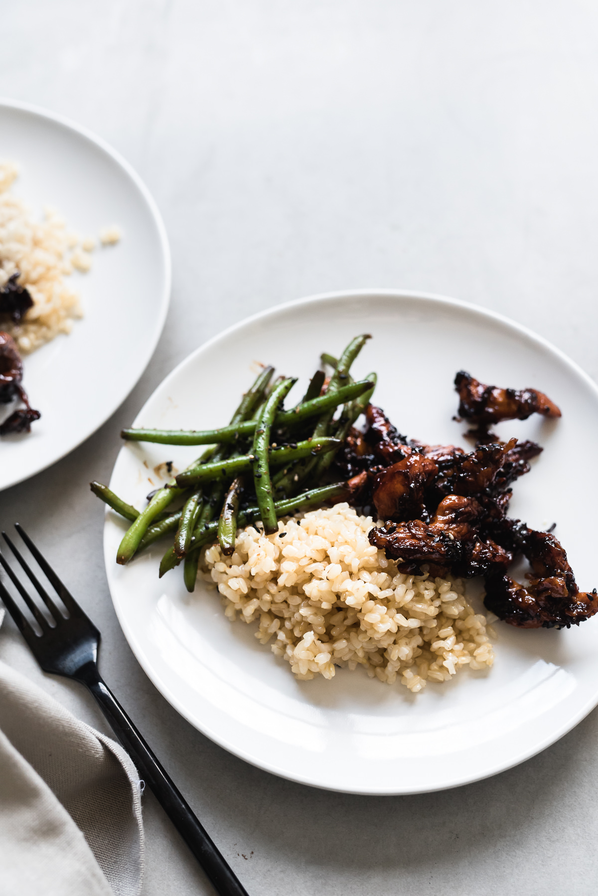 Sticky Asian Chicken Strips with Green Beans and Brown Rice | Gather a Table