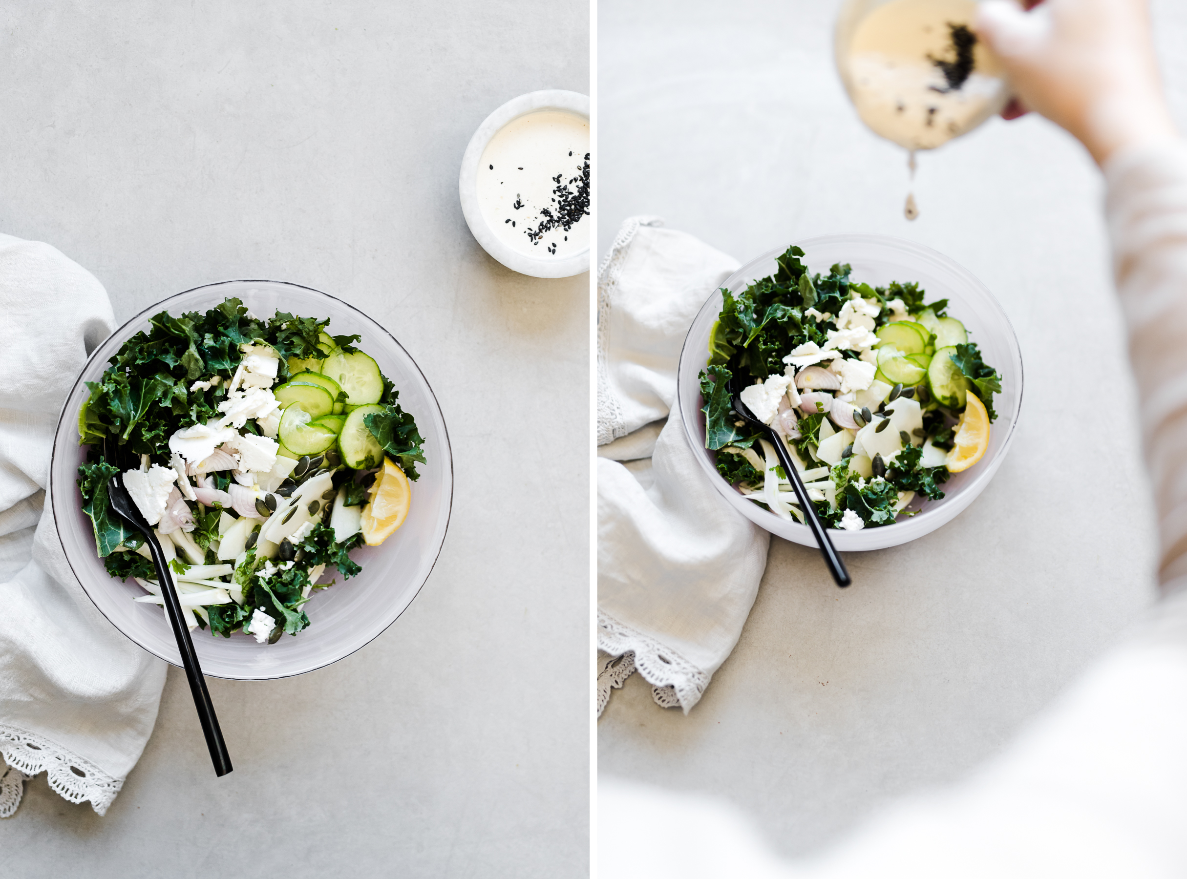 Green Kale Salad with Preserved Lemon Tahini Dressing | Gather a Table