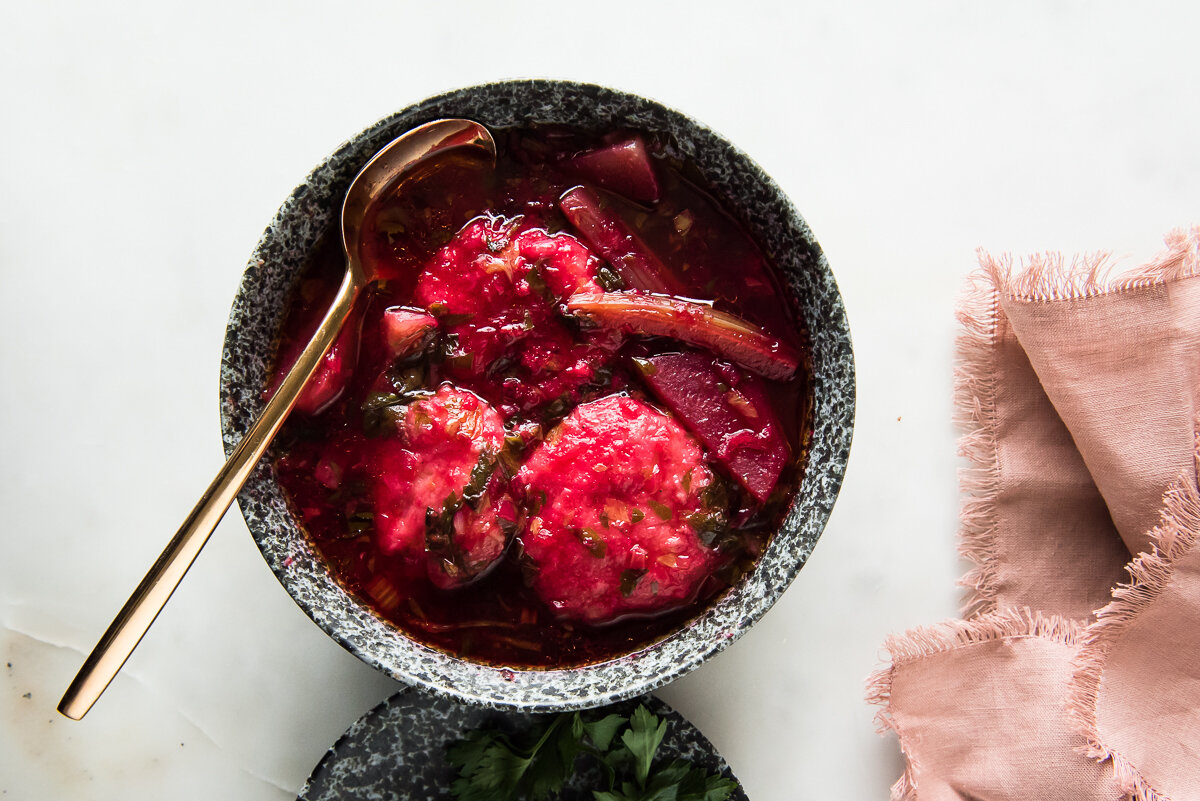 Kubbeh Selek-Semolina Stuffed Meat in Tangy Beet Soup | Gather a Table