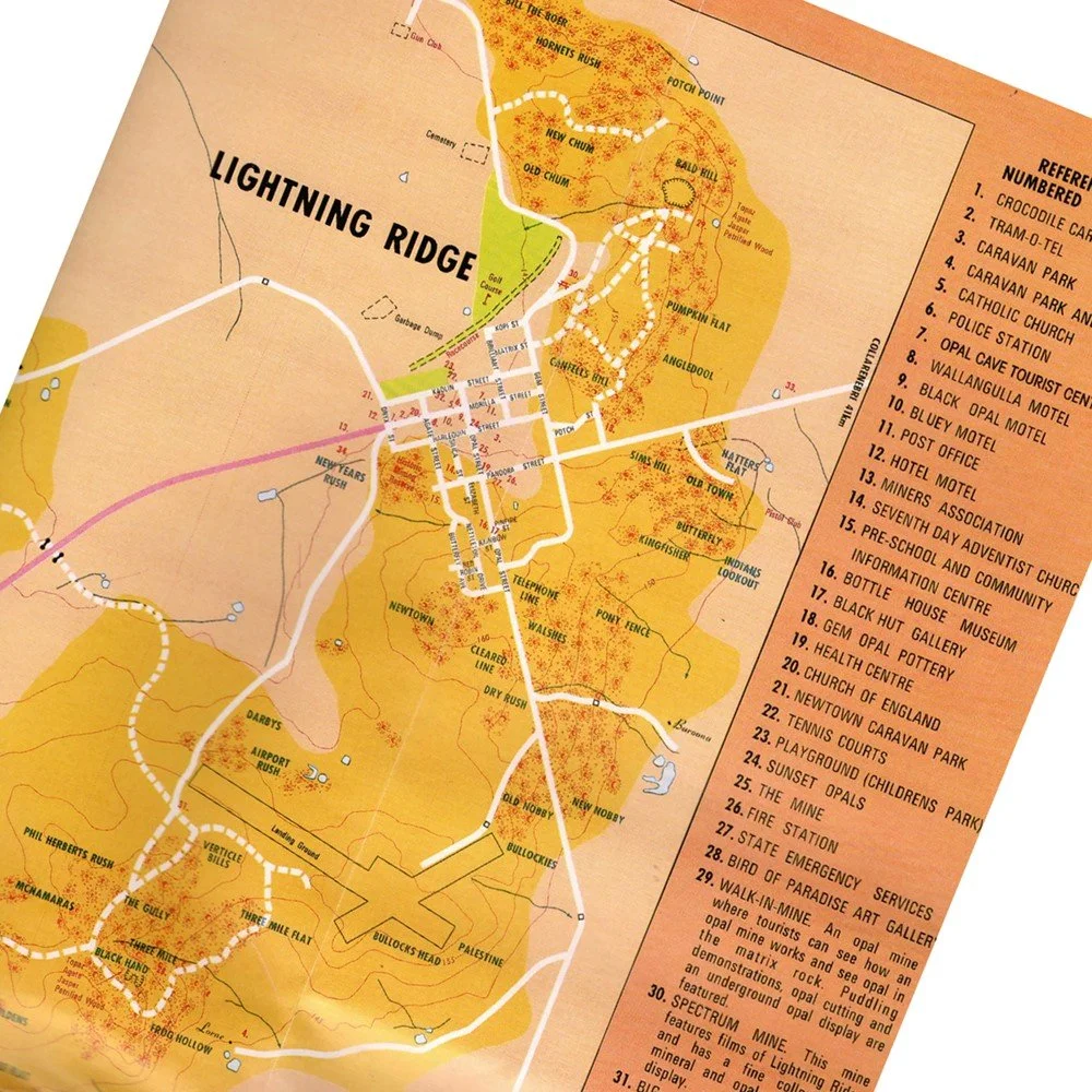 Informative vintage Lightning Ridge map — Australian Opal Centre