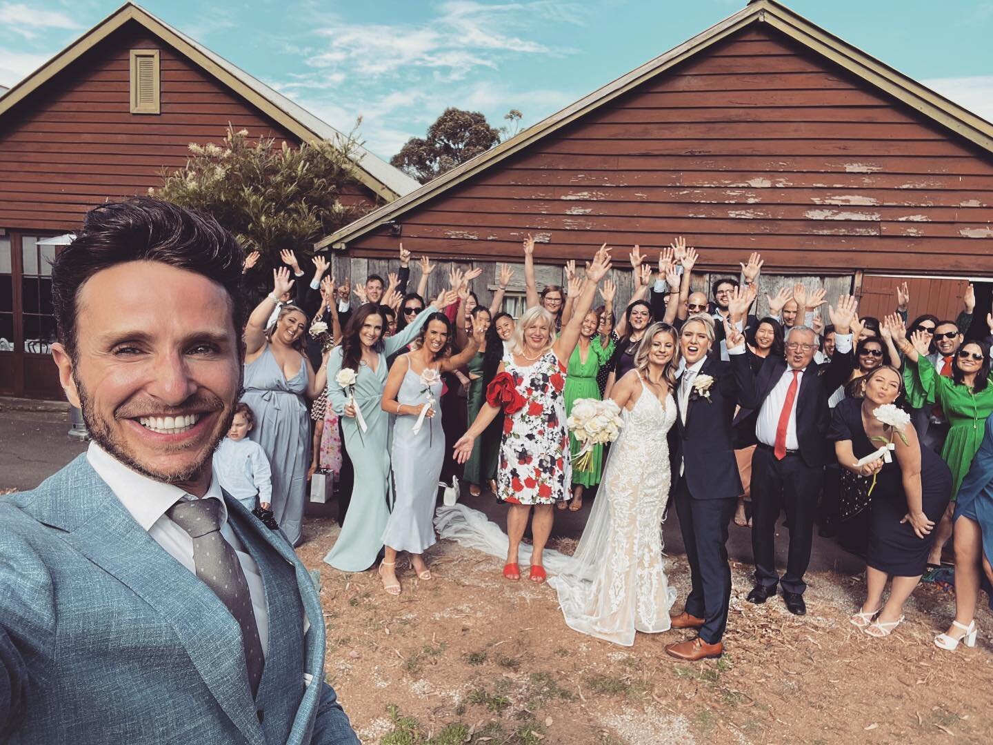 Woohoo - best day to get married today here at @gledswood ☀️🫶🏻 Congratulations to Sam &amp; Reggie!!! Gorgeous all round, this was the perfect ceremony. Now onto the reception 🎤 
.
.
#weddingday #mrsandmrs #girlsgotmarried #sydneywedding #stunning