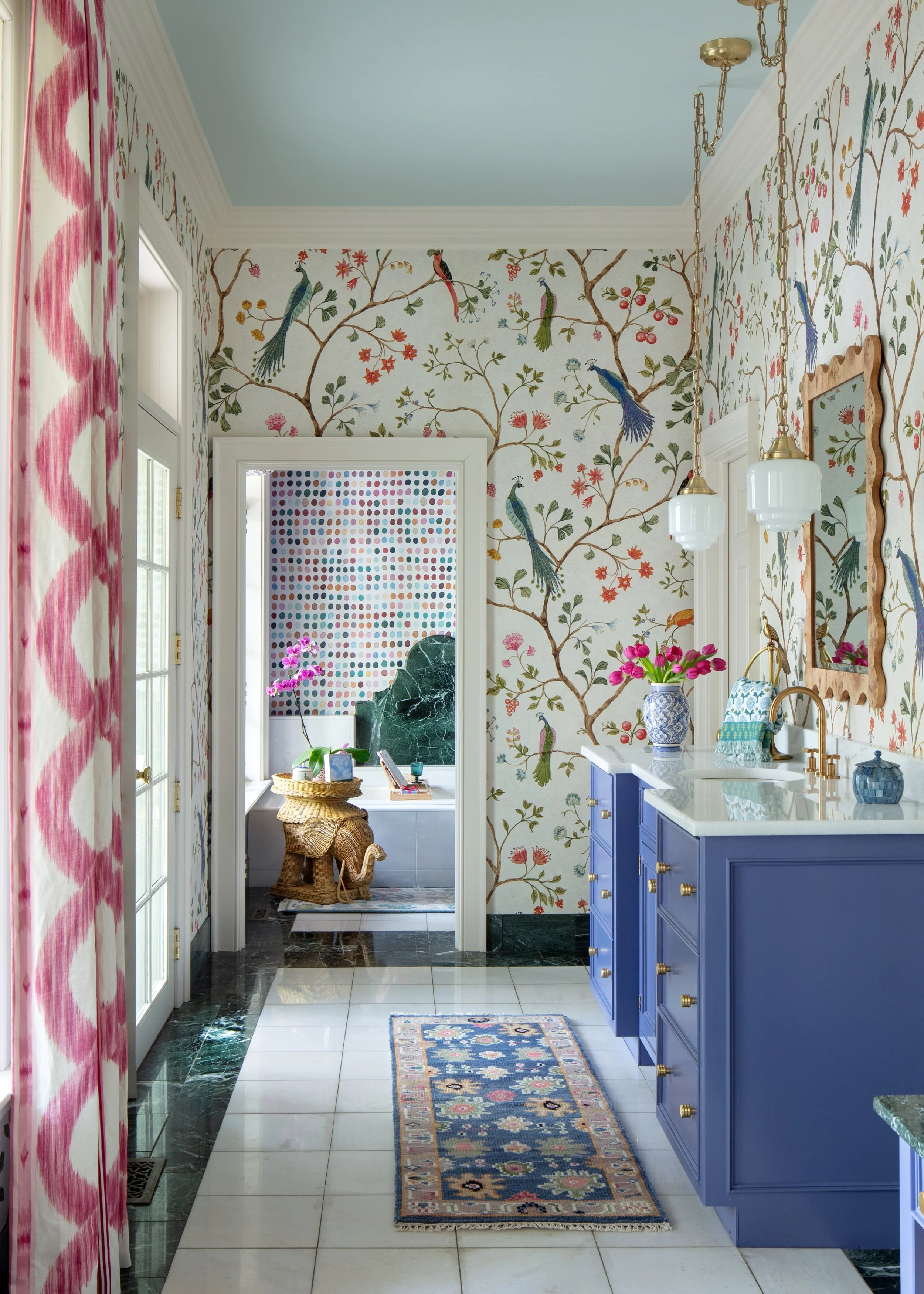 The primary bathroom of the 2026 Richmond Designer Show House, designed by Cathy Green Interiors. A colorful and whimsical bathroom.