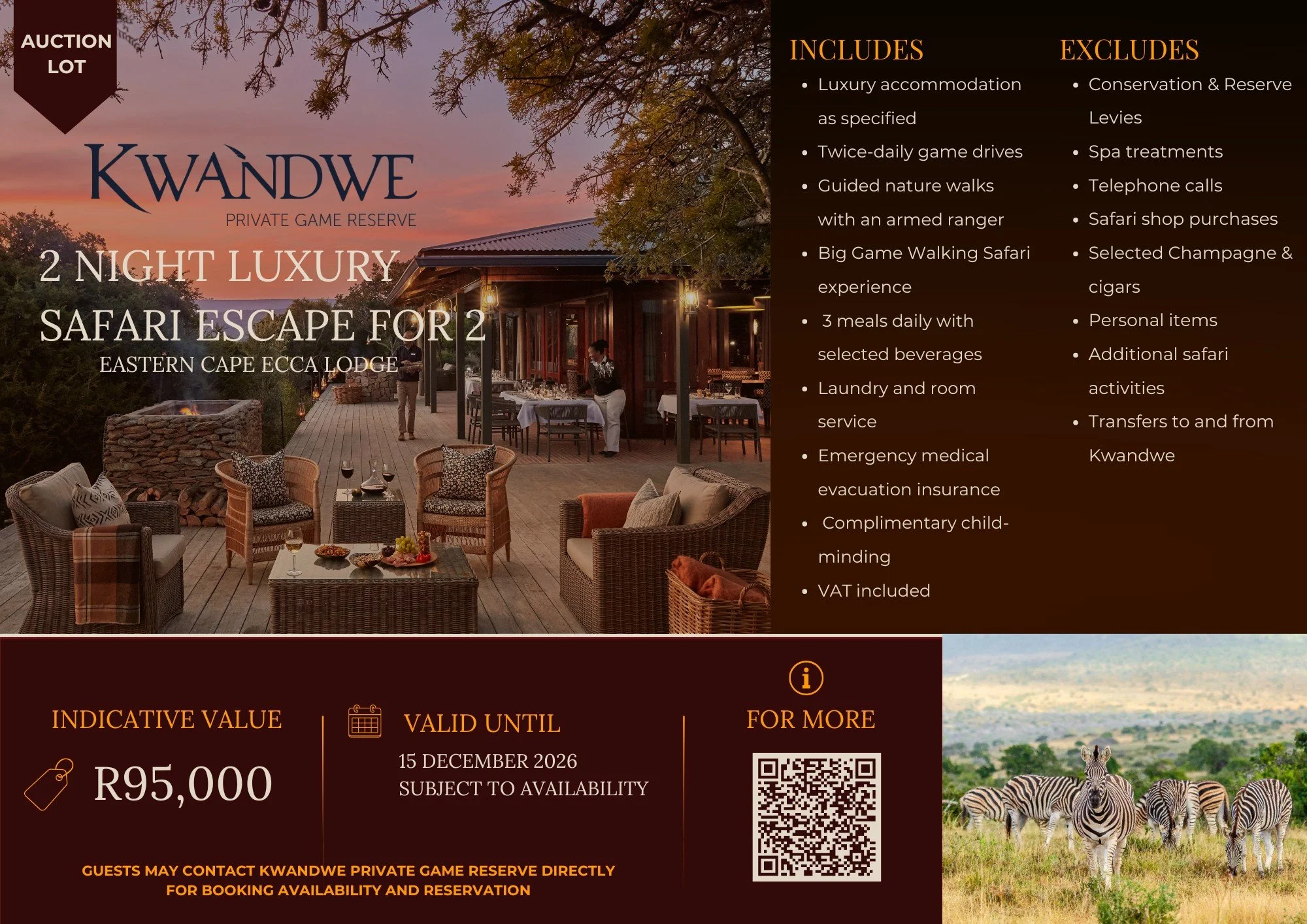 🦁 Auction Lot Alert - and what a lot it is!

We are blown away by the generosity of @kwandwe_ , who have donated this extraordinary 2-night luxury safari escape for two at their iconic Eastern Cape Ecca Lodge, valued at R95,000.

This isn't just a t