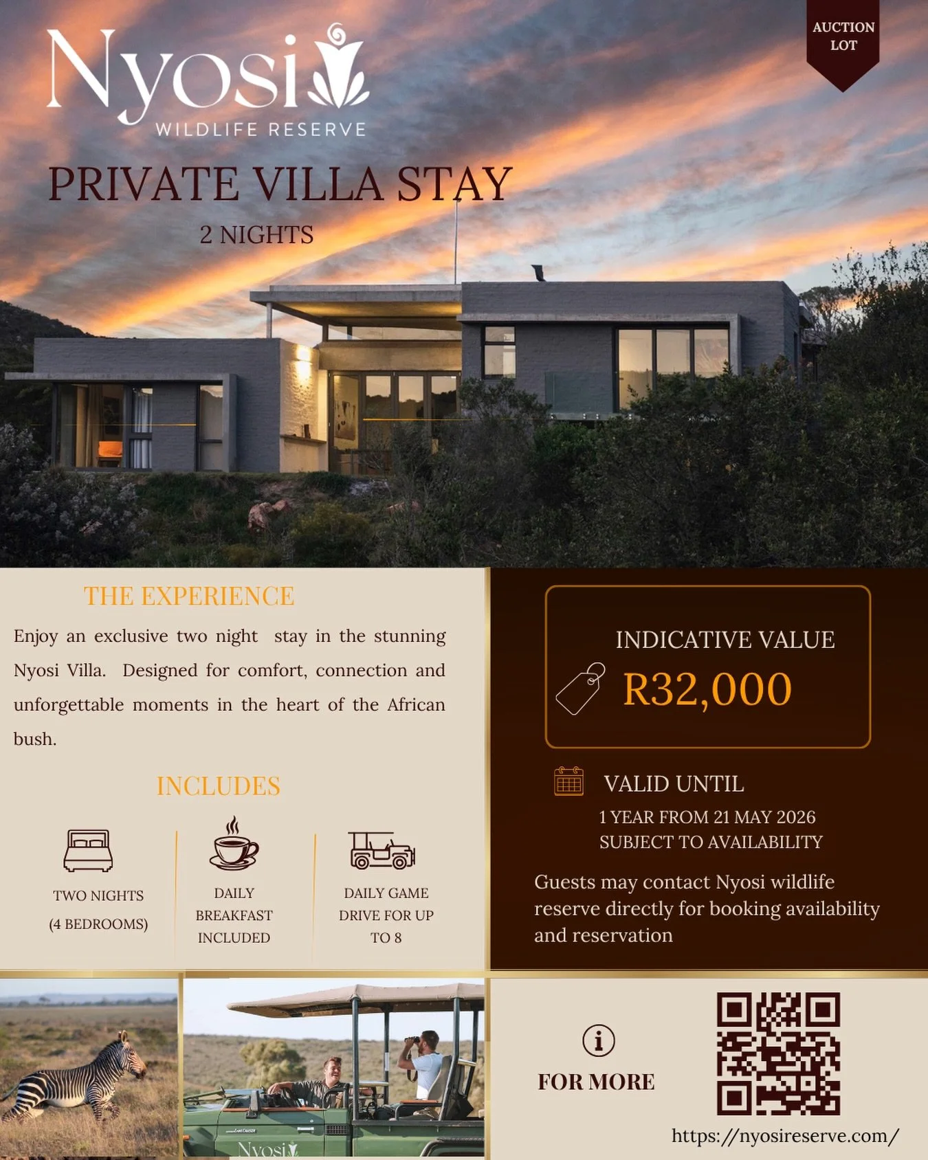 Tonight, you could win a luxury 2-night private villa stay for up to 8 guests at the breathtaking Nyosi Wildlife Reserve &mdash; daily breakfast and game drives included! 🦒

Gather your favourite people for an unforgettable safari experience. Look o