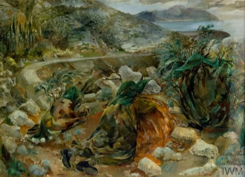 British Snipers on the Island of Ubbea near Khakio: 10th Infantry Brigade © IWM (Art.IWM ART LD 5040)