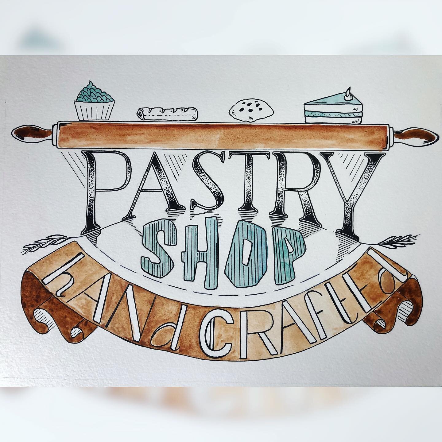 Bakery Mural Design #2 
I had a go at mocking up some colour on this one to try and help visualise what could work. Verdict is I&rsquo;m not a fan of the brown I mixed but the pastel greeny blue is the one. 
.
.
.
.
#wallmural #muralart #graphicdesig