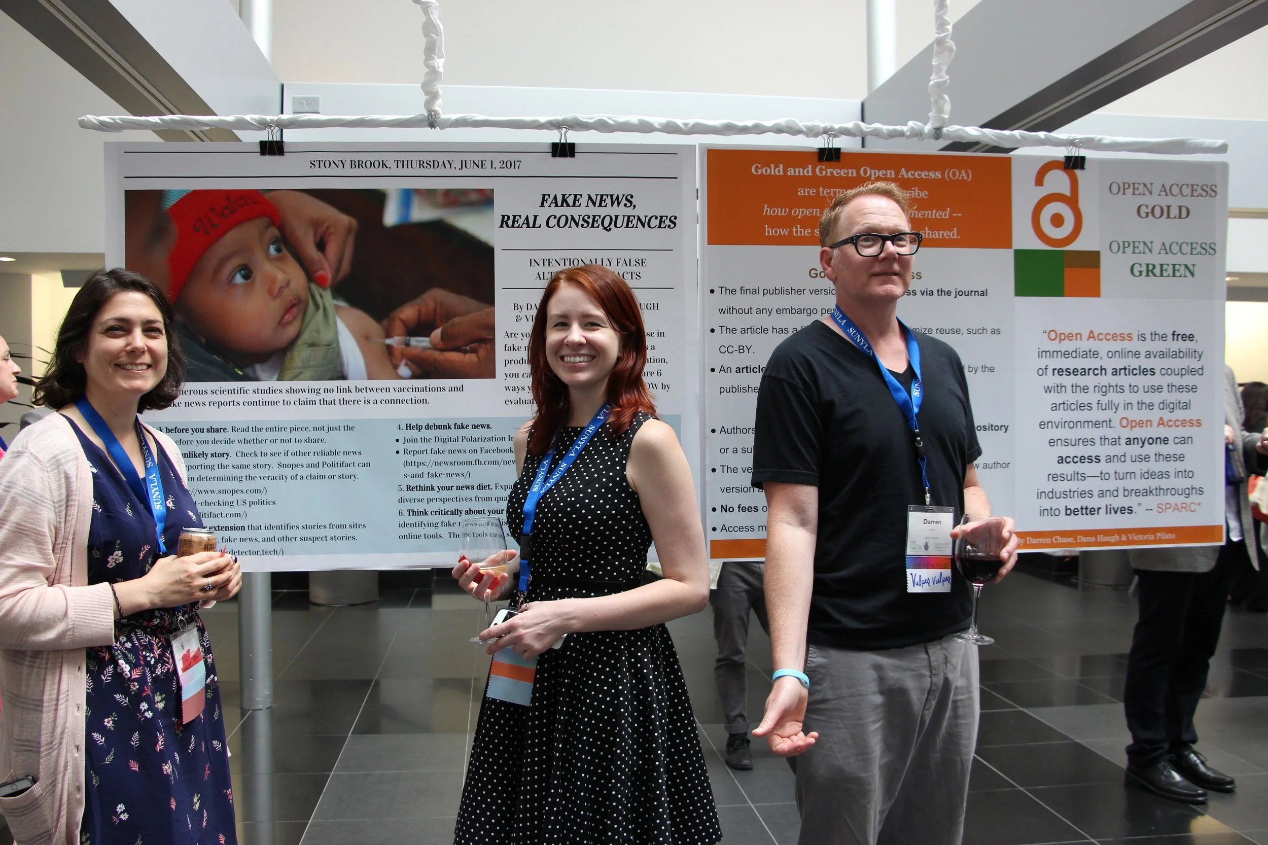 Victoria Pilato, Darren Chase, and I presenting our posters on Crowdfunded Research and Open Access models. @SUNYLA 2017