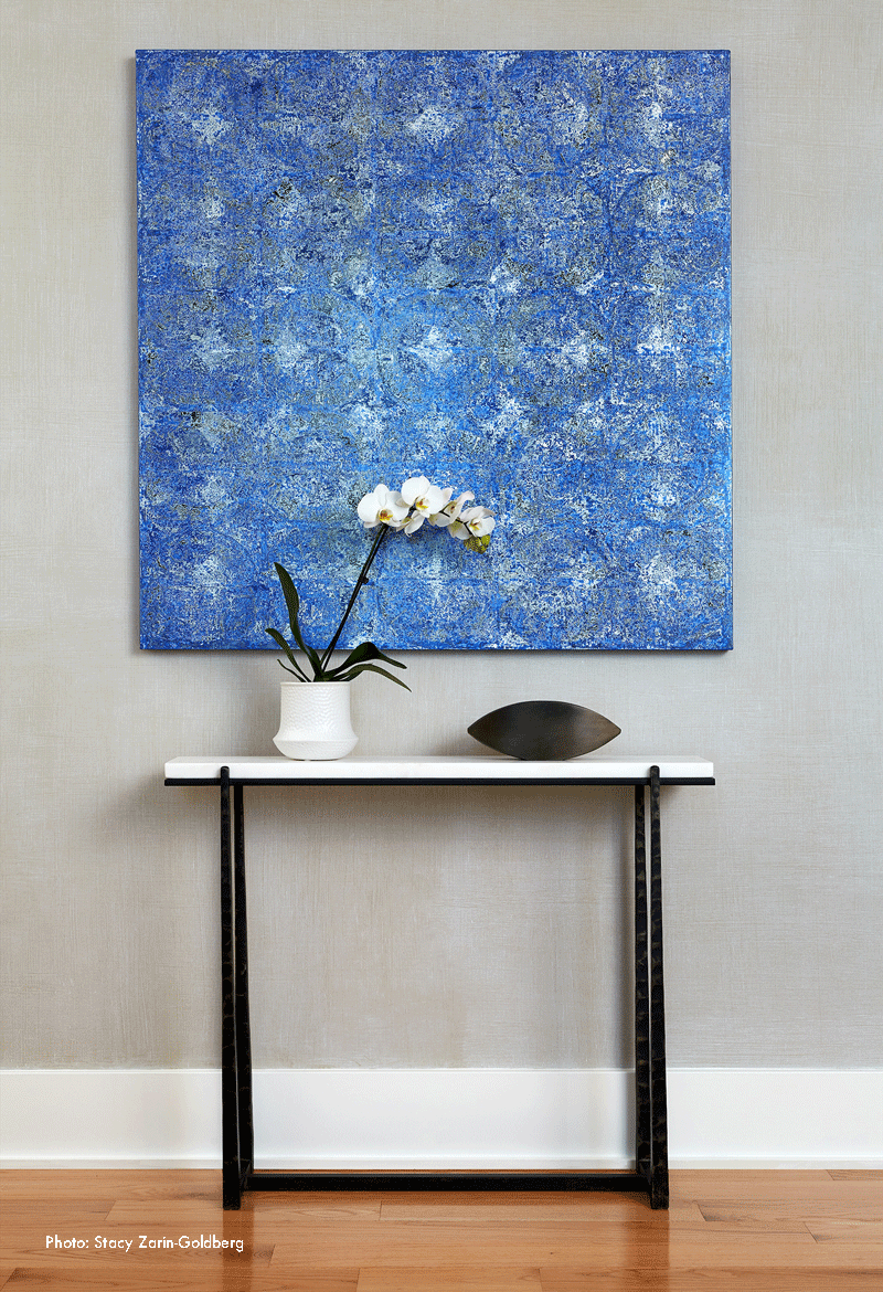 This hand-forged, marble top table was sized to fit perfectly within our clients’ master bedroom entry.
