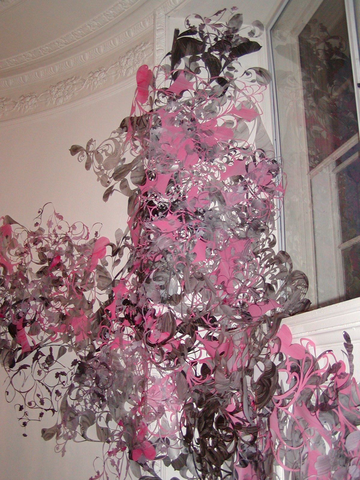   Out of the Woodwork,  dimensions variable, acrylic on cut vellum, Evanston Art Museum Biennial, 2006.&nbsp; 
