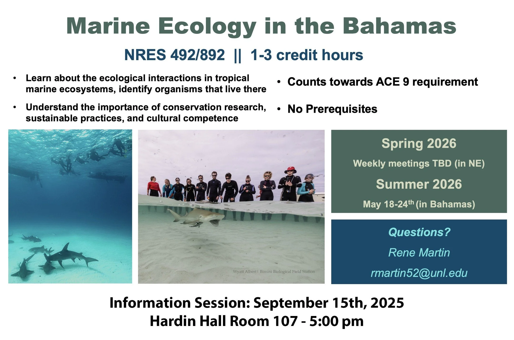 Are you interested in learning about tropical marine habitats, marine conservation, positive tourism practices, and swimming with sharks? Then this is the study abroad course for you! Come to the information session on September 15th to learn more ab