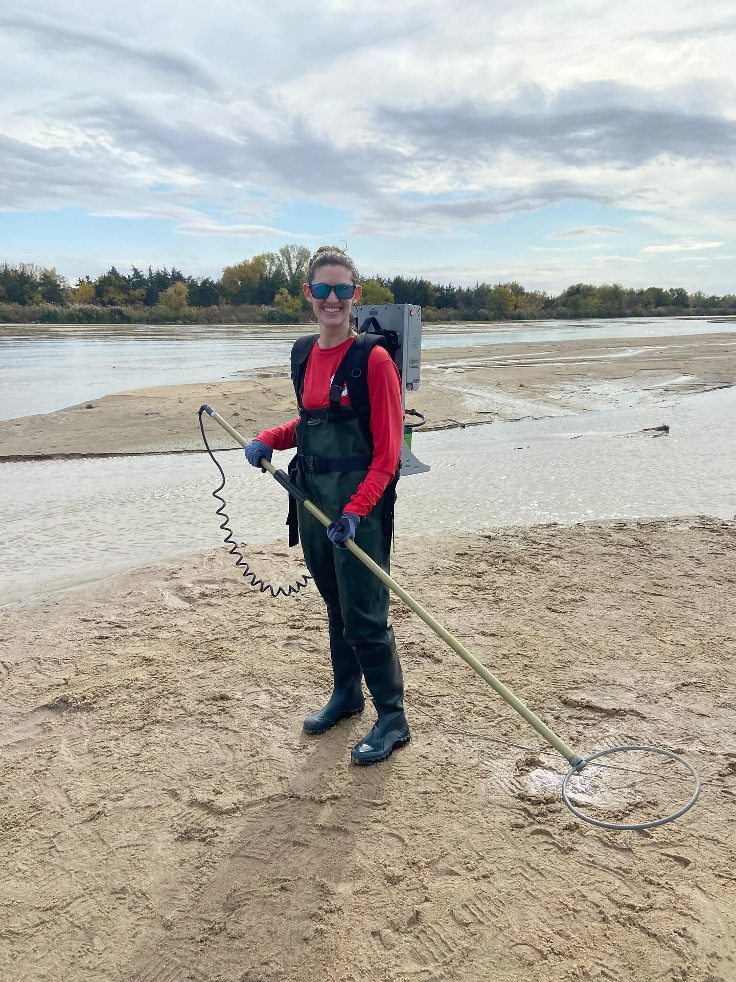 We may look like 👻 Ghostbusters 👻 in these photos, but that is not the target species we are after.

When wearing these backpacks, we are doing a fishing technique called backpack electrofishing. Electrofishing can be done from a boat and tends to 