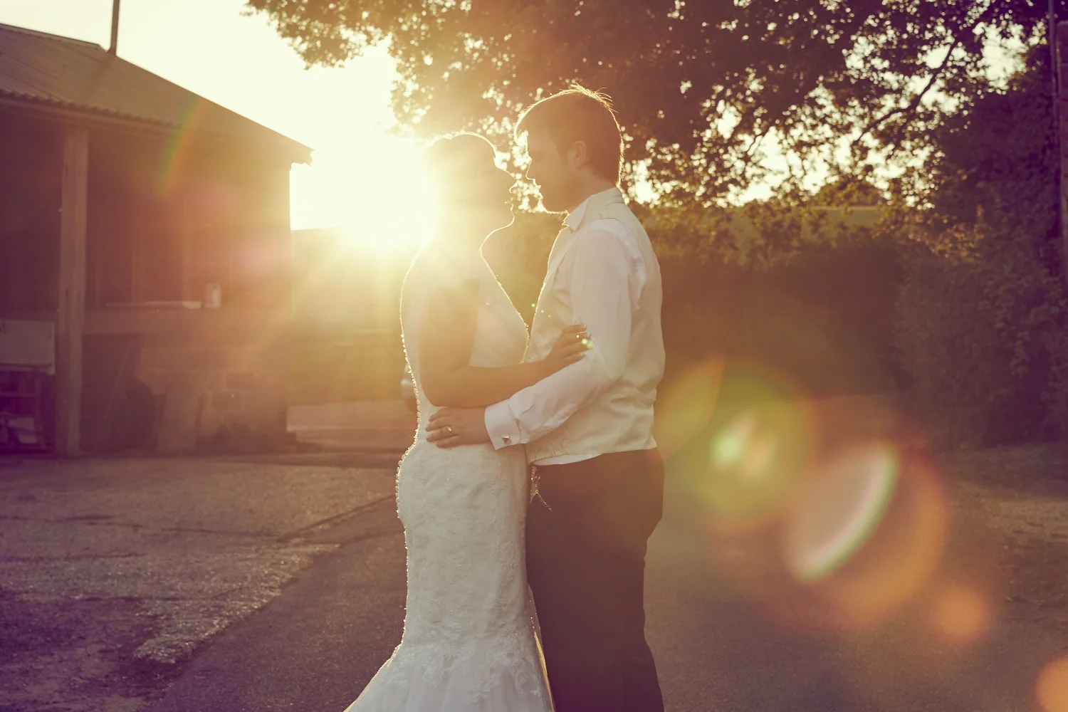 Sunset wedding couple shot