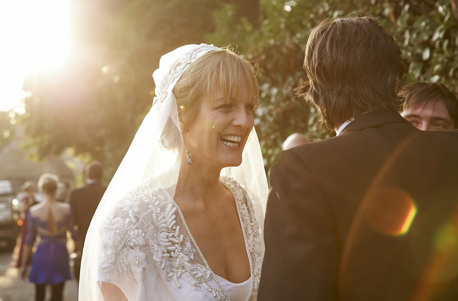 golden sunlit bride Pennard House, Somerset
