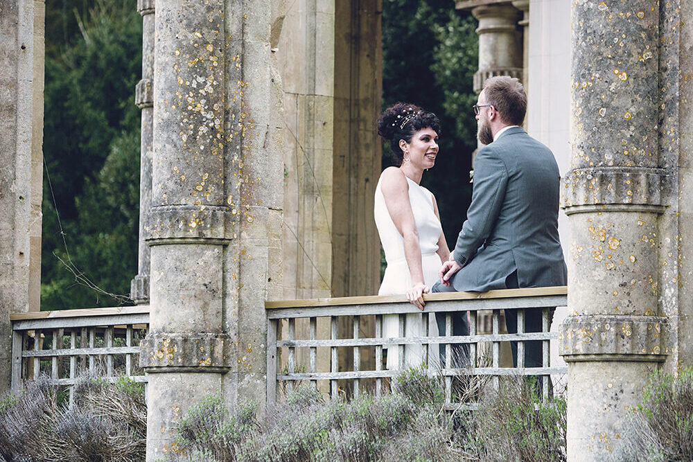Reportage photograph of a bride and groom at Orchardleigh Estate