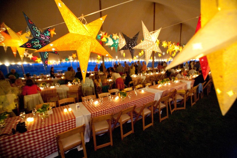 Malloy Weddings | New England wedding lighting | Welcome wedding lobster bake, Rod & Gun Club, Martha's Vineyard