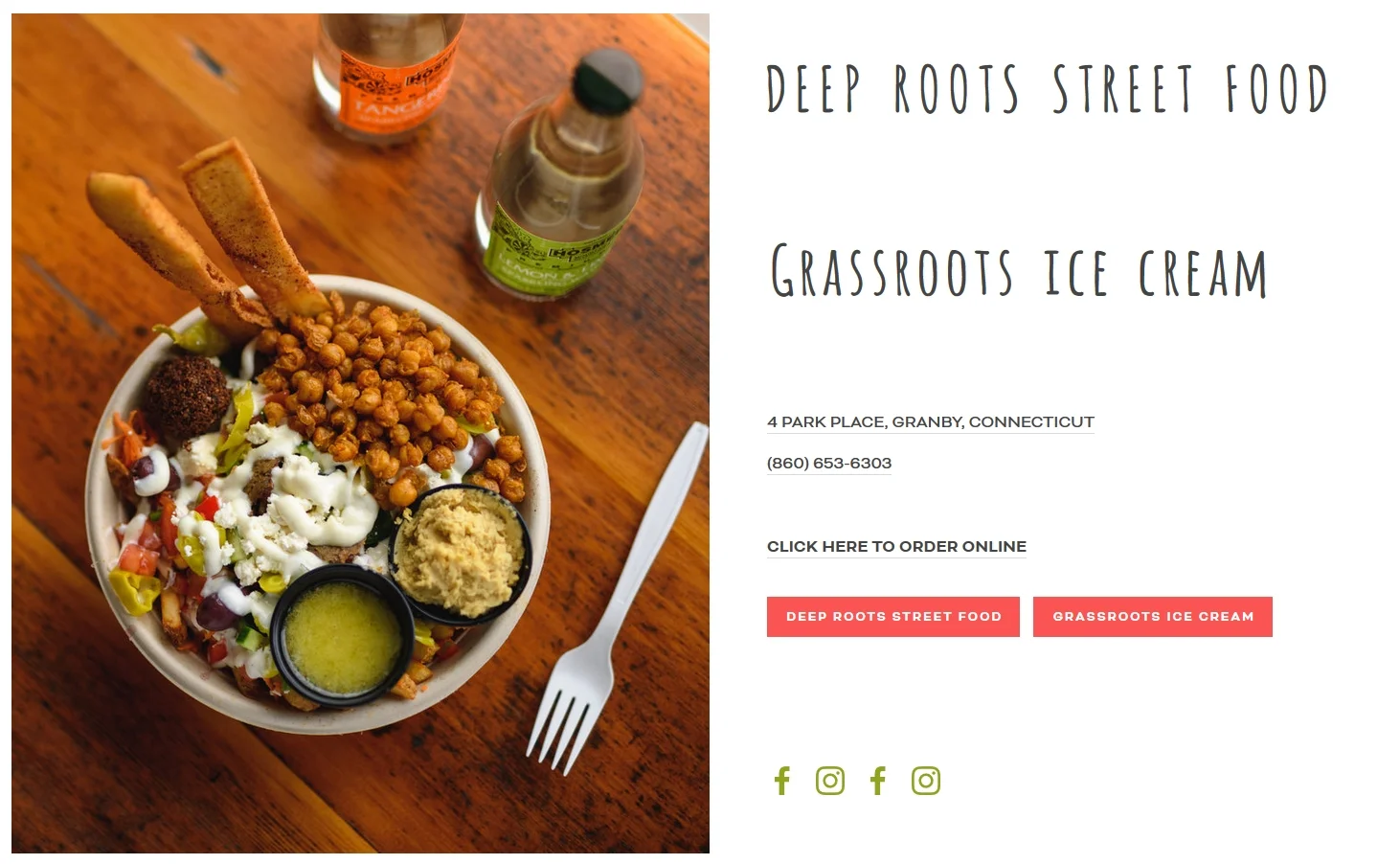 Through a referral, Eliza Florian contacted me to create an inviting, informative website where her patrons could order online. Grassroots Ice Cream and Deep Roots Street Food live under one roof in Granby, CT. The challenge was to create two websites also living under one roof. The site is fun, colorful and intuitive. The gorgeous photos are by Winter Caplanson. GRASSROOTSICECREAM.COM | DEEPROOTSSTREETFOOD.COM