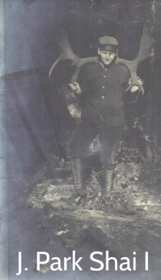 J. . Park Shai I of Heath, Ohio holding what is believed to be moose antlers.