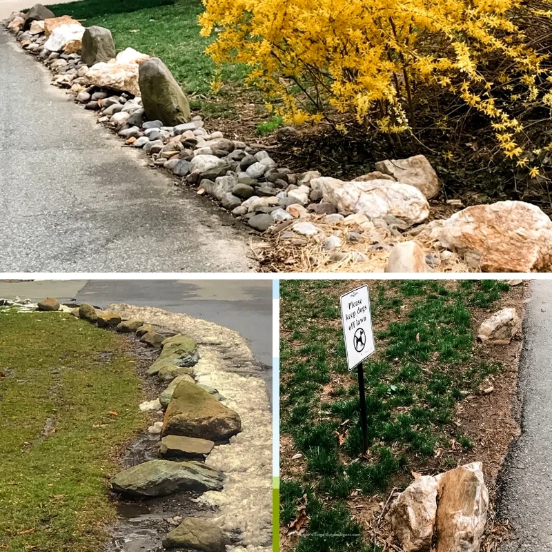 Think twice before creating sharp, dangerous barriers. This “lawn” is likely owned by the city.
