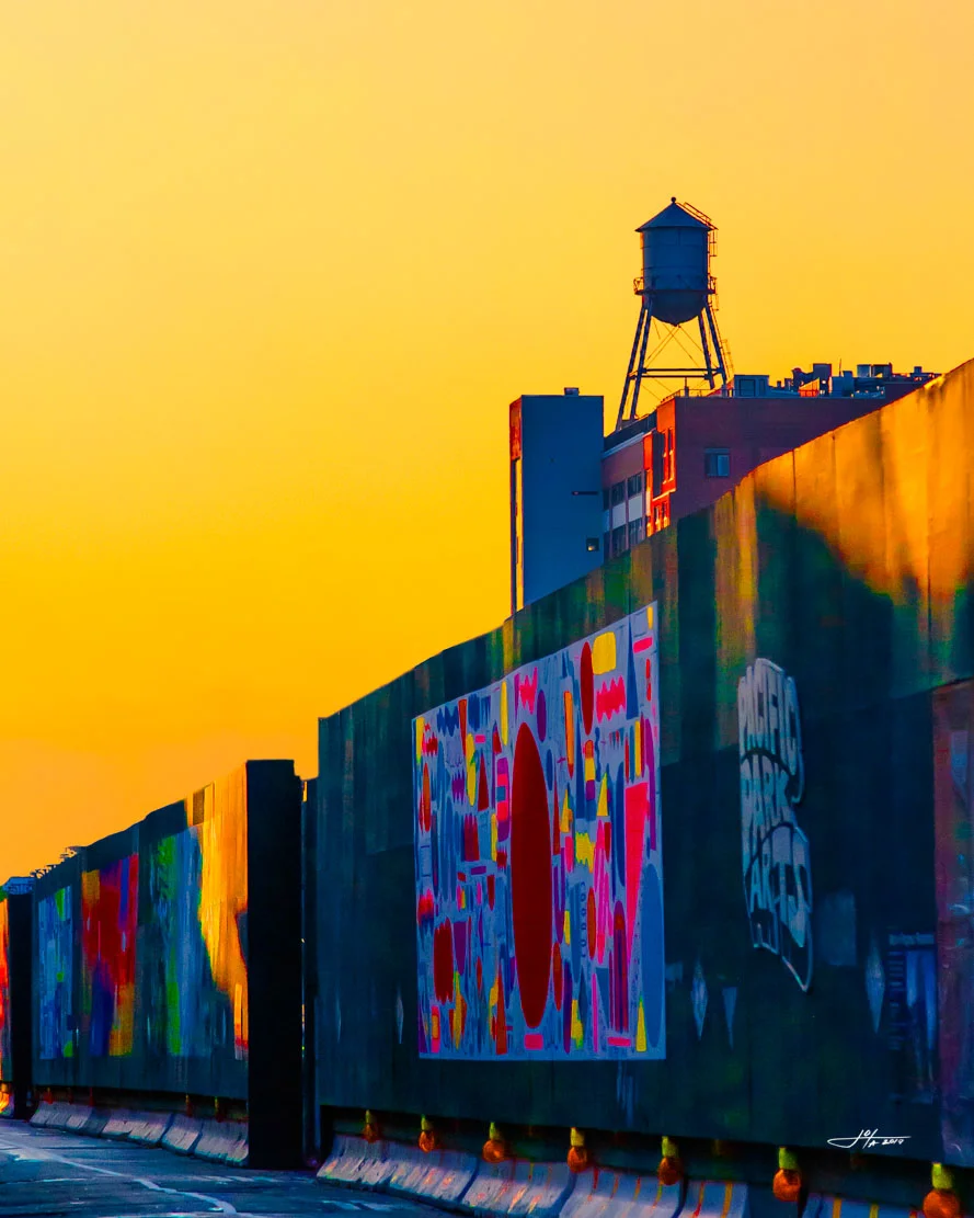Iconic New York City Water Tower Bathed in Golden Yellow Light - Brooklyn 2009