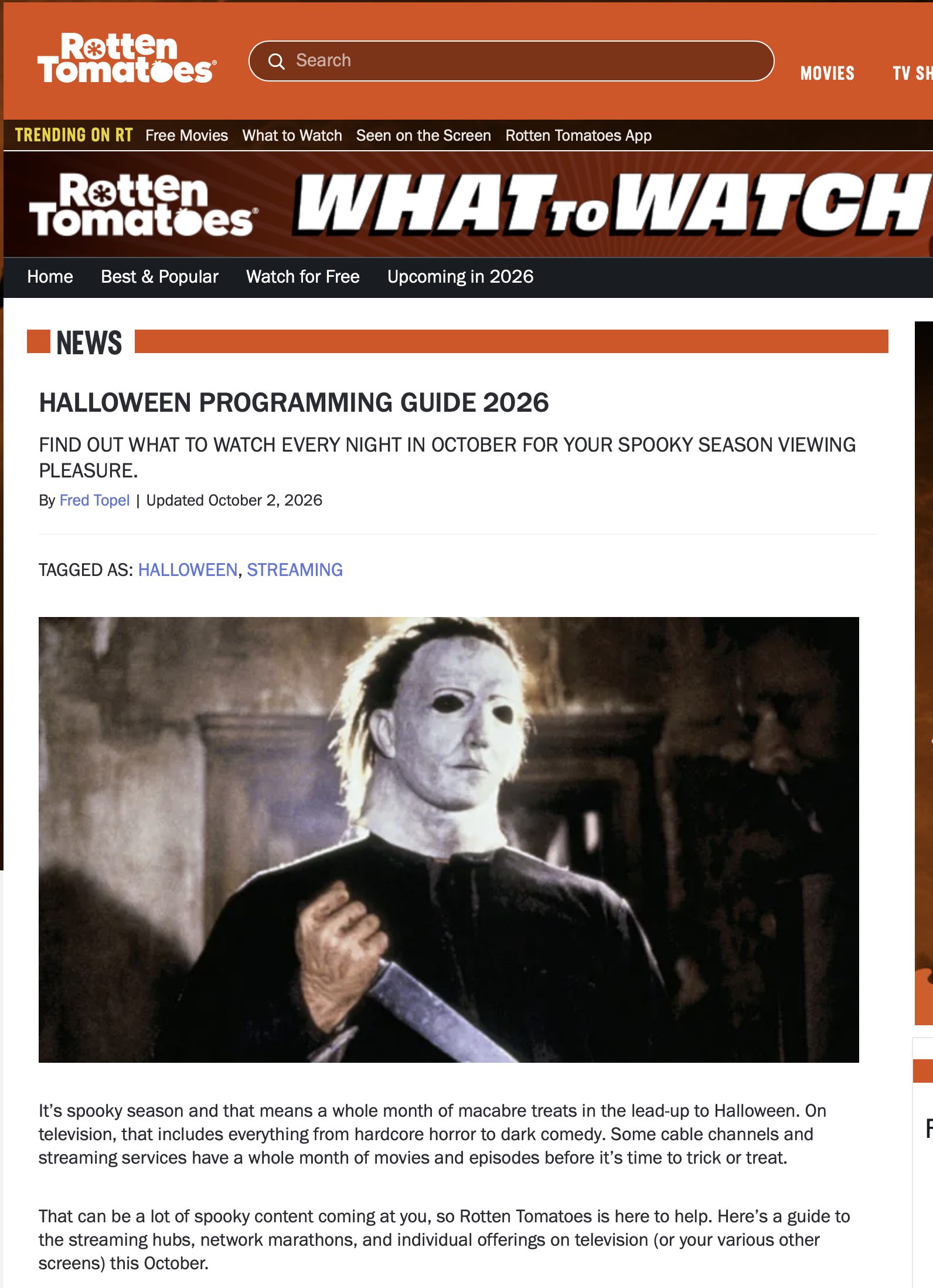 Rotten Tomatoes Halloween TV Guide