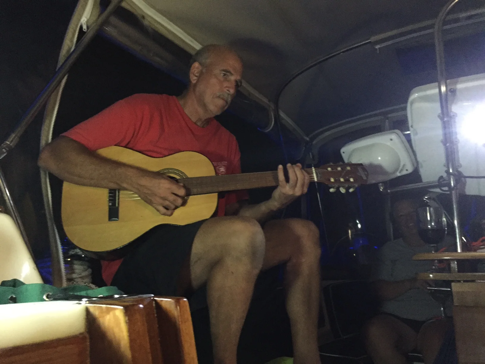 Elliott brought two guitars to the boat. &nbsp;He's got a great singing voice too. 