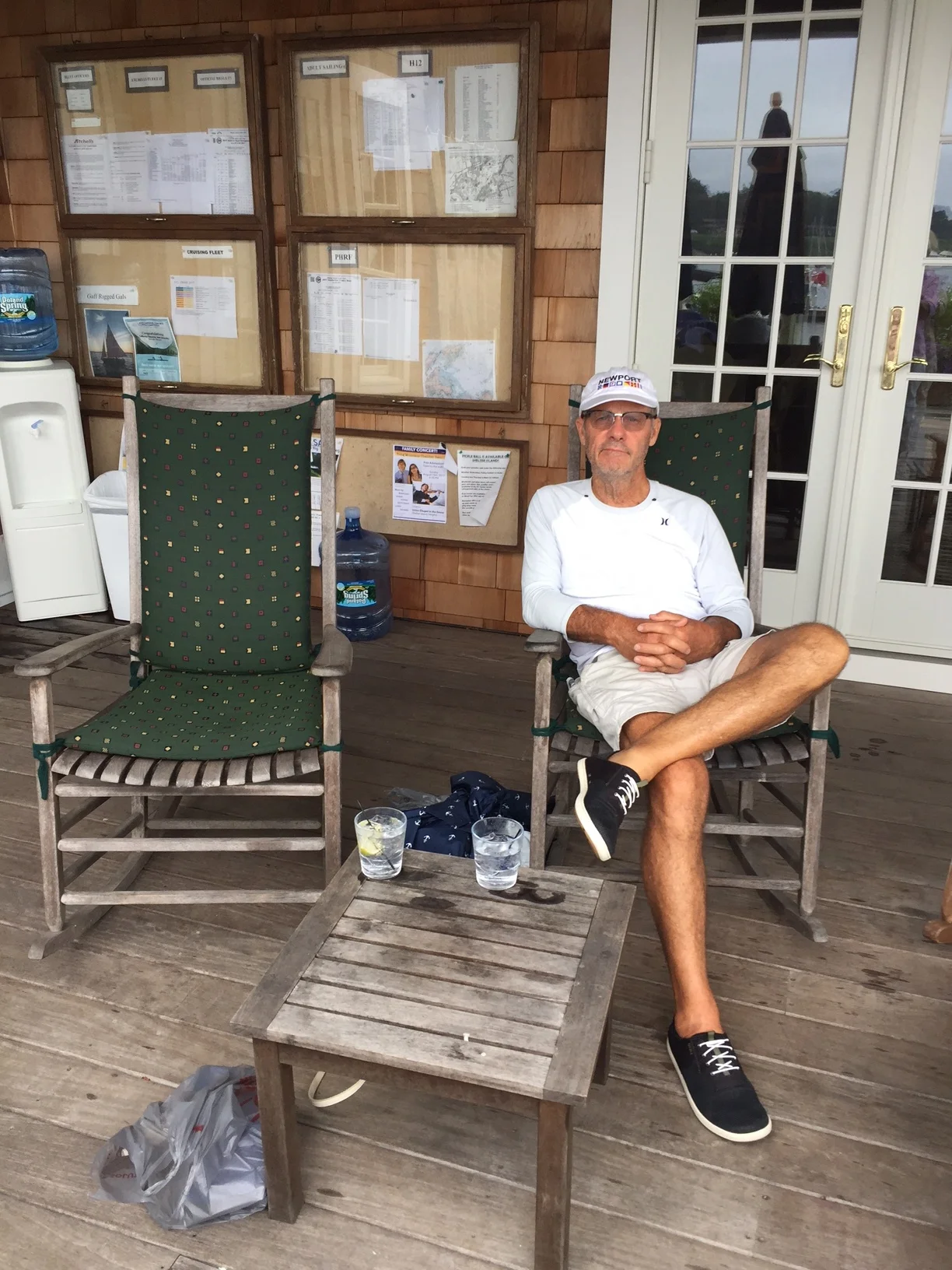  Grabbed these rocking chairs to have our gin and tonics at the Shelter Island Yacht Club. 