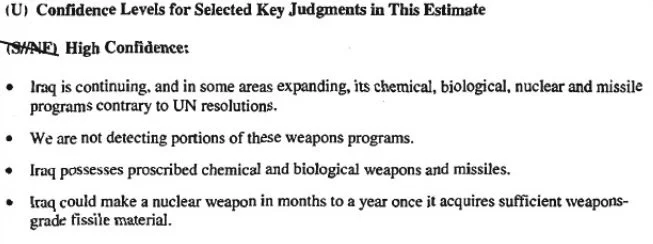 From the link provided in the main body of this document, here is the CIA's "Key Judgments" in the case of Iraq's WMDs.