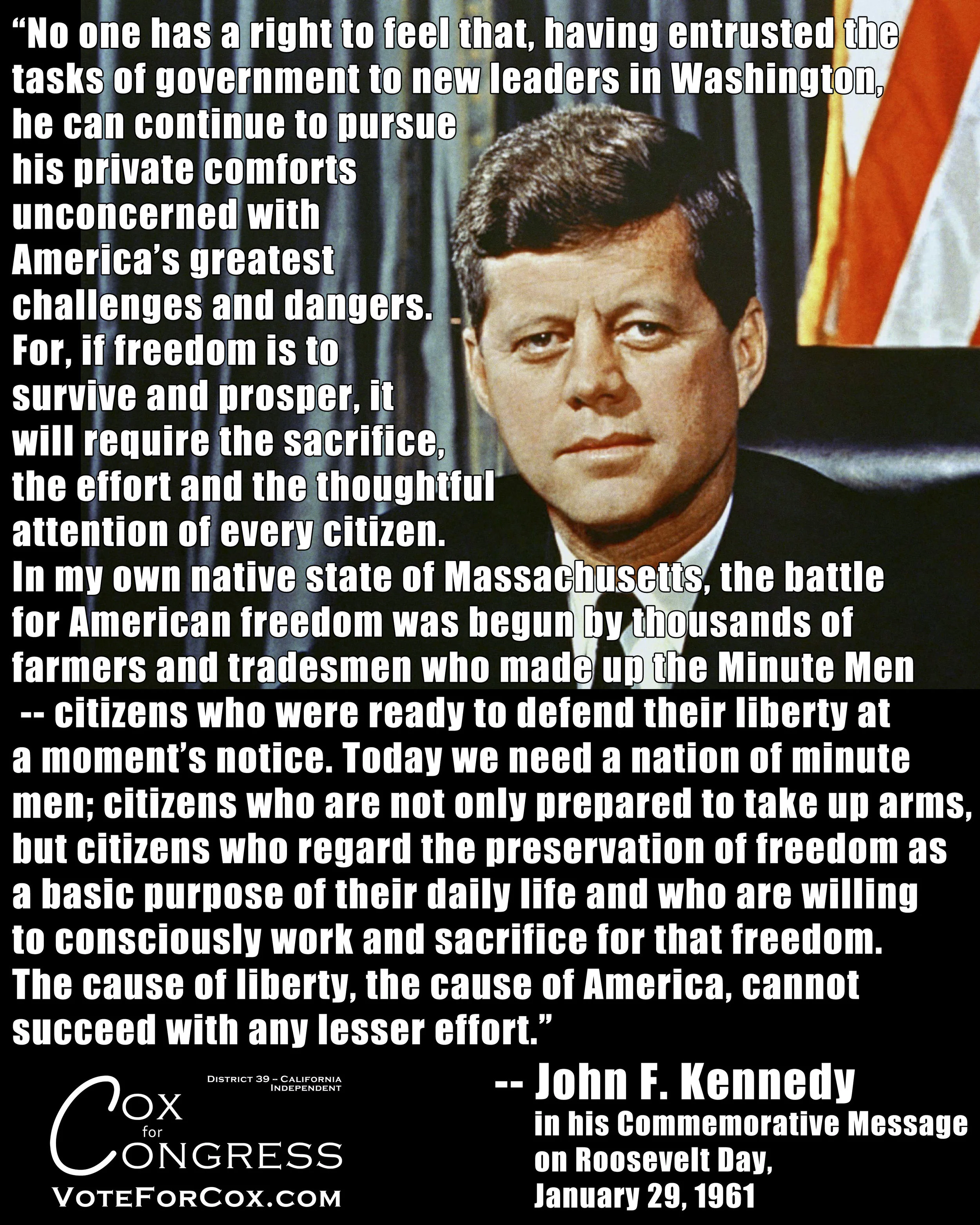 John F. Kennedy discussing the responsibilities of citizenship, and the right to bear arms as among said responsibilities.