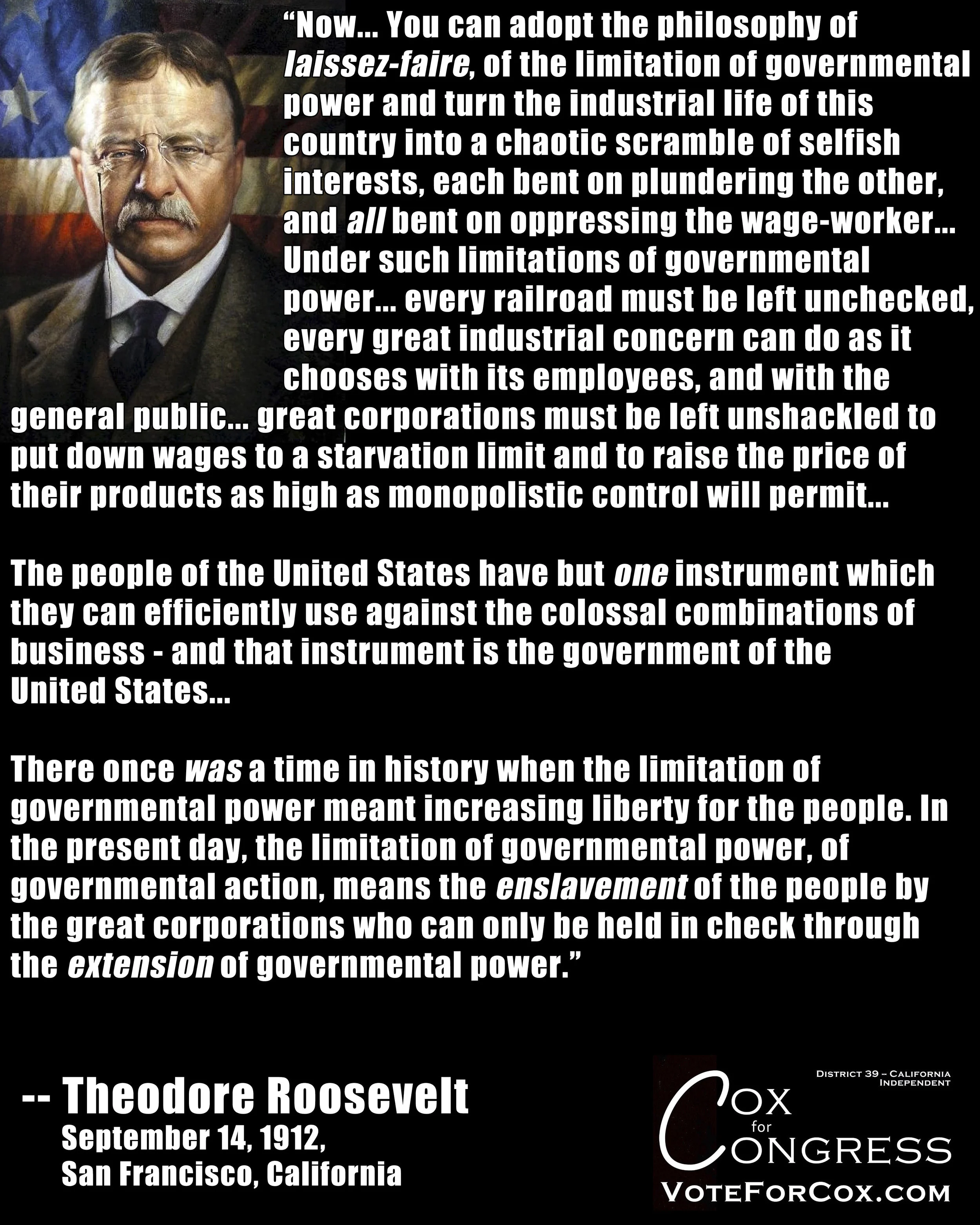 Part 2 of 2 from the same speech. Both excerpts designed to stand on their own in these graphics, but one directly precedes the other in the actual speech, which can be found in its entirety here: http://www.theodore-roosevelt.com/images/research/txtspeeches/679.pdf