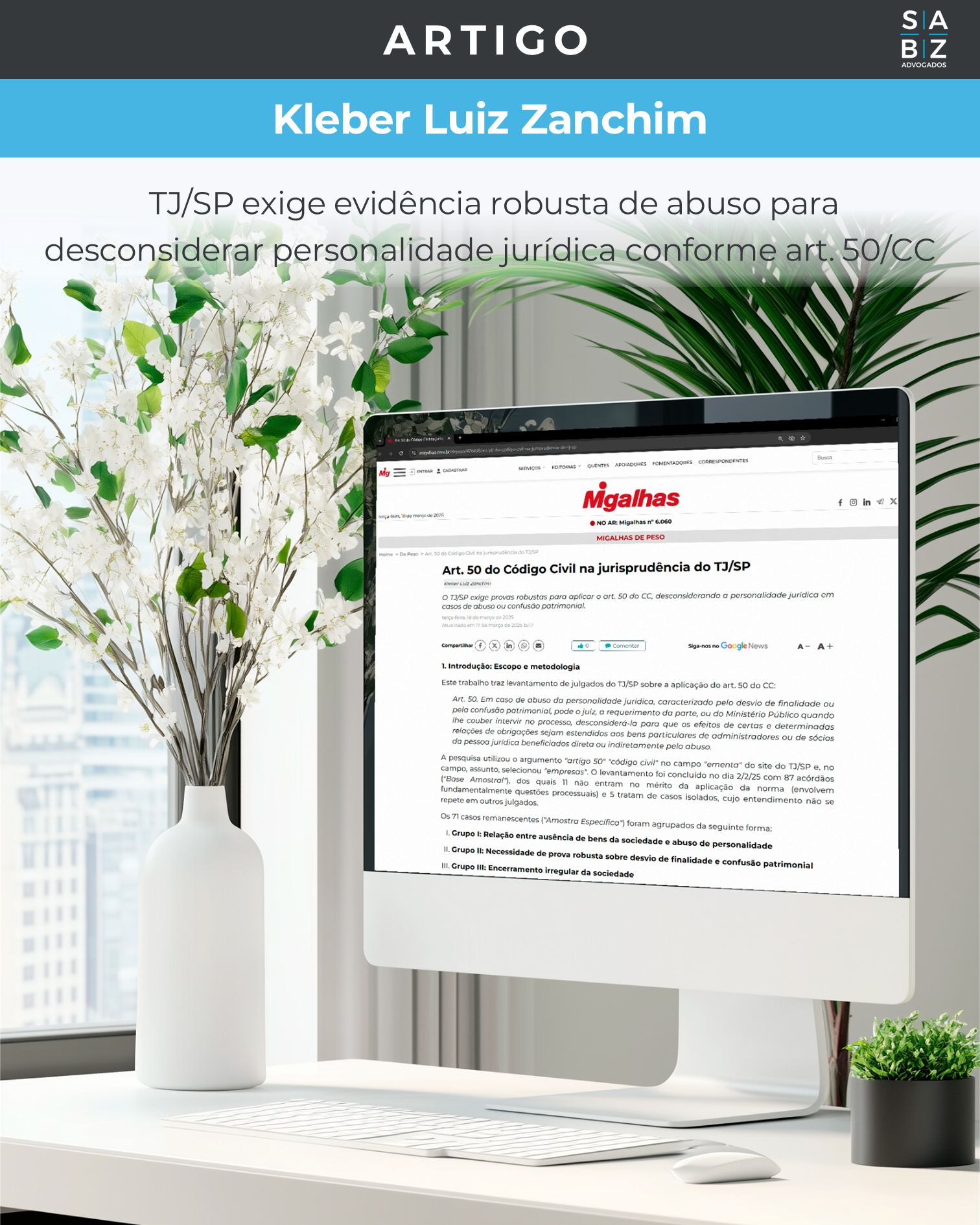 Artigo - TJ/SP exige evidência robusta de abuso para desconsiderar personalidade jurídica conforme art. 50/CC