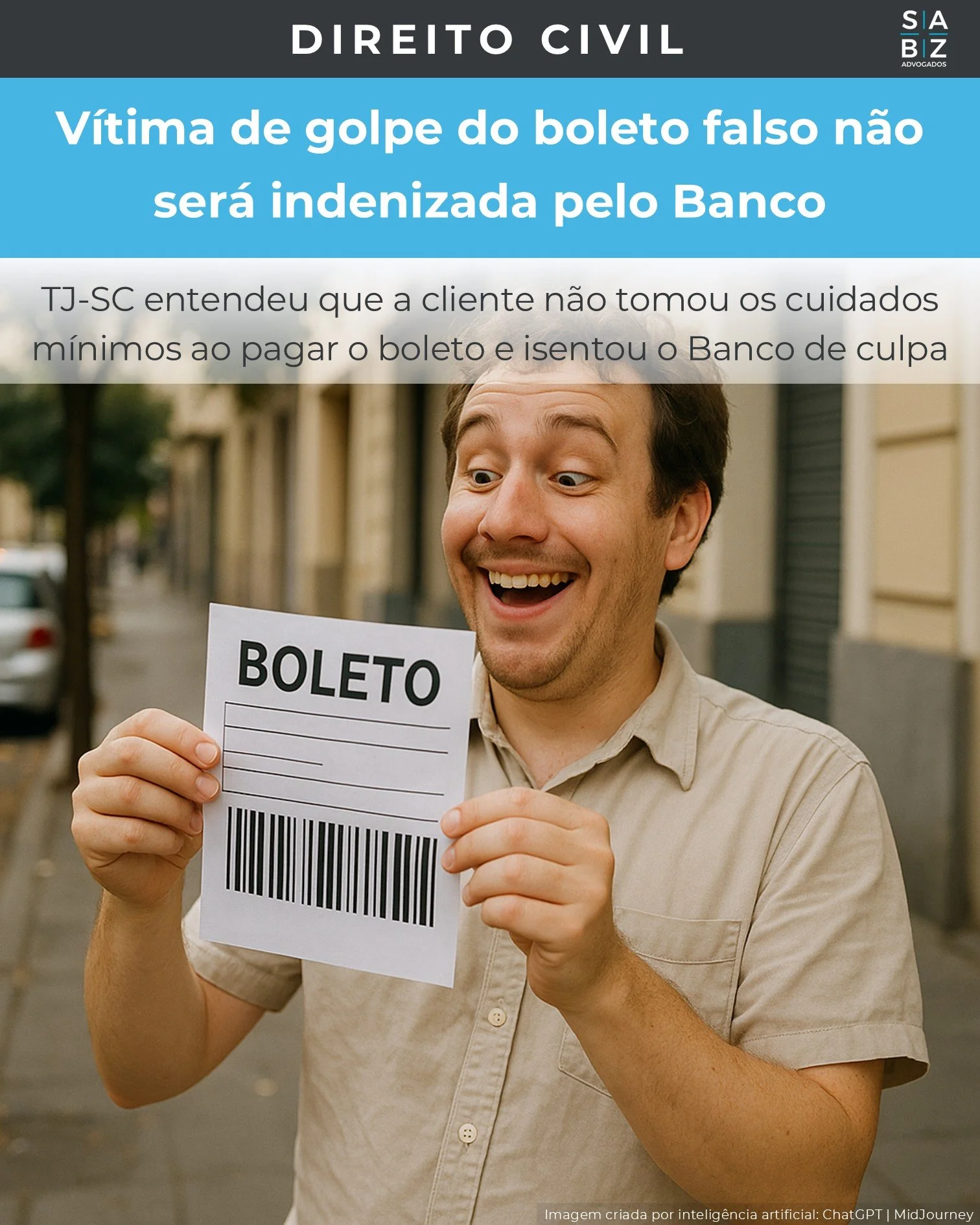 Direito Civil - Vítima de golpe do boleto falso não será indenizada pelo Banco
