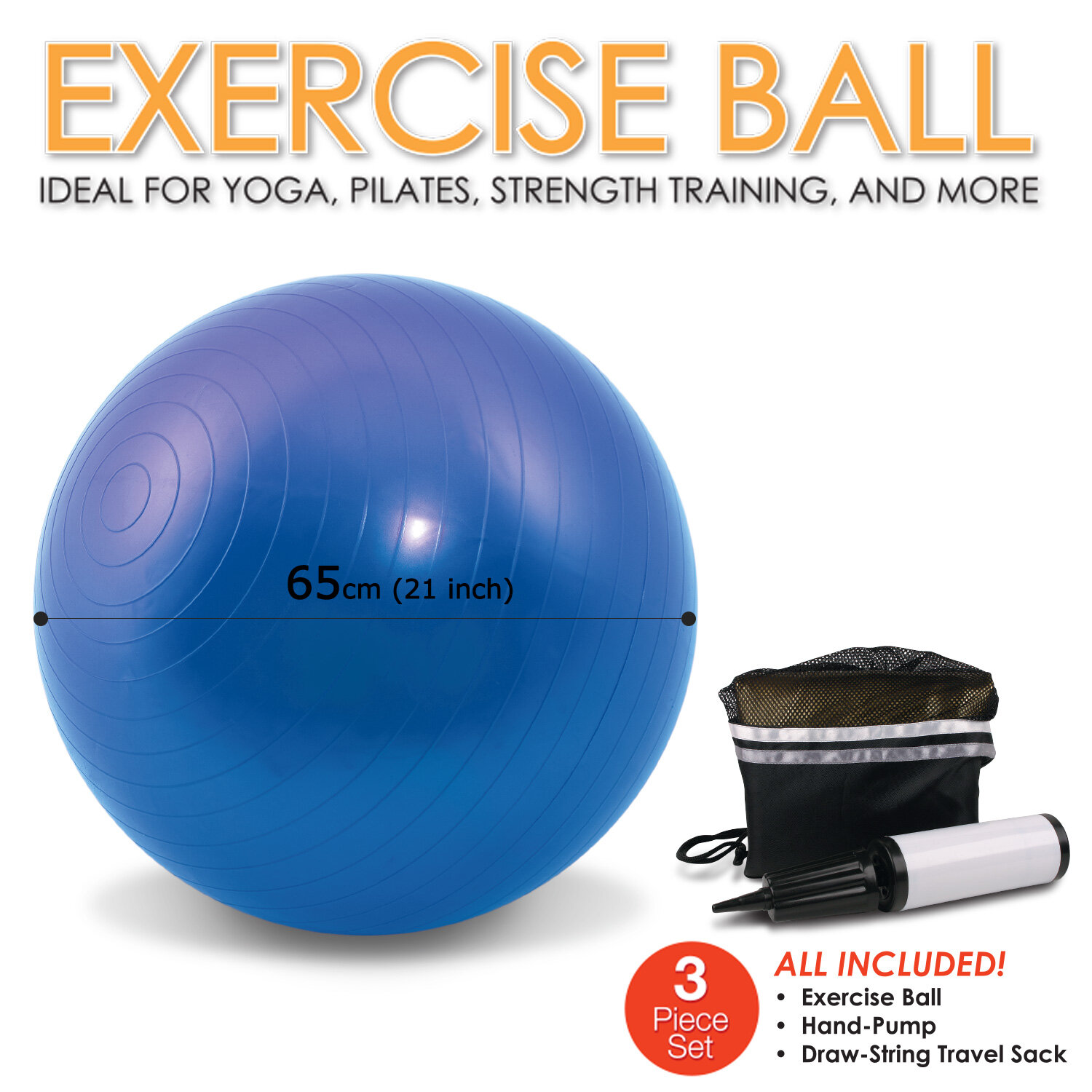18'' Yoga Ball With Pump Fitness Pilate Birthing Home Exercise Massage Gym US 
