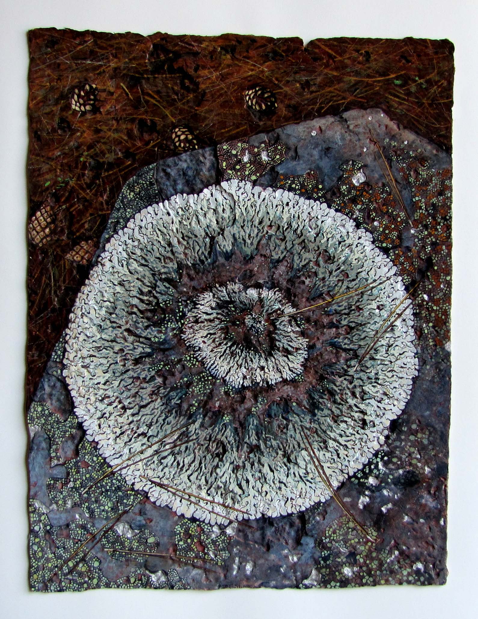 Round lichen in the pines (on textured paper) - MC Stiner