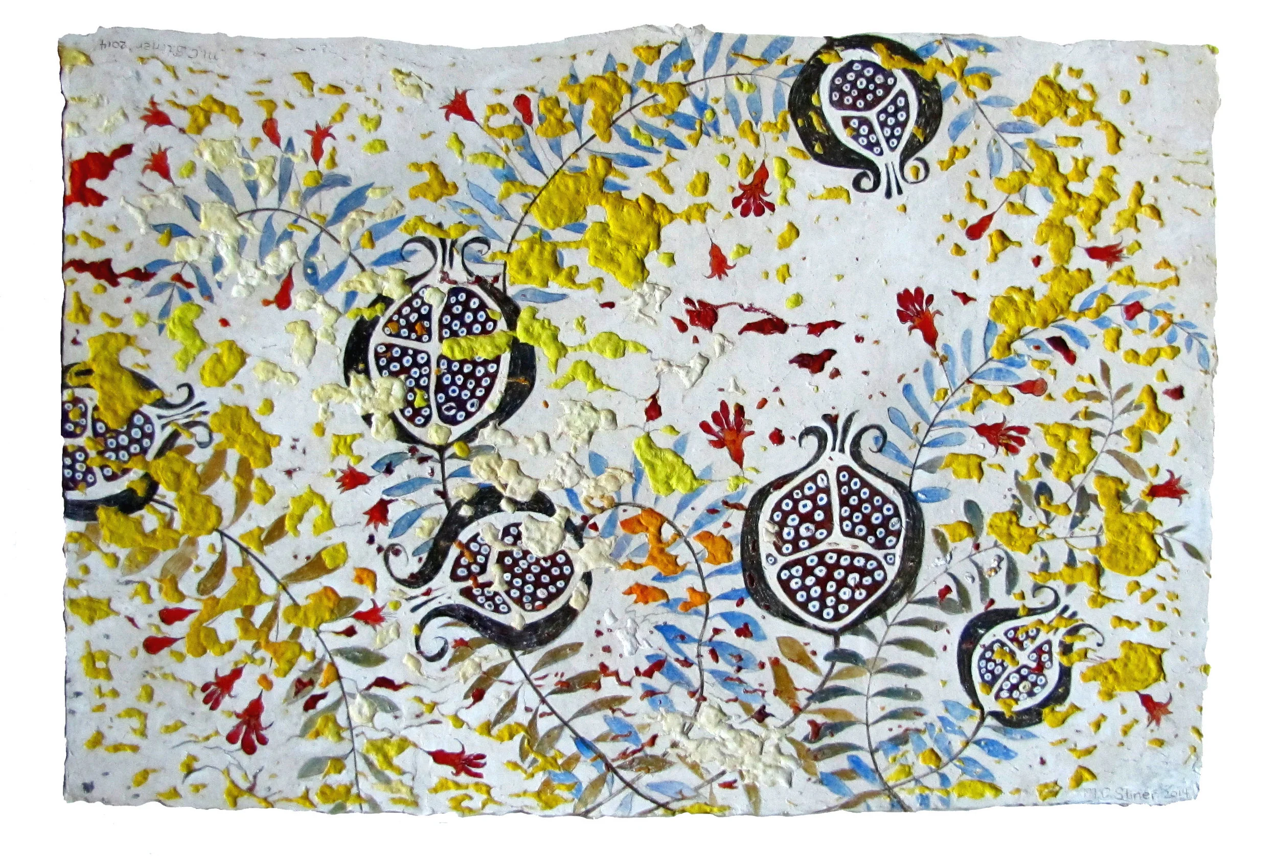 Waving pomegranate branches (on textured paper)