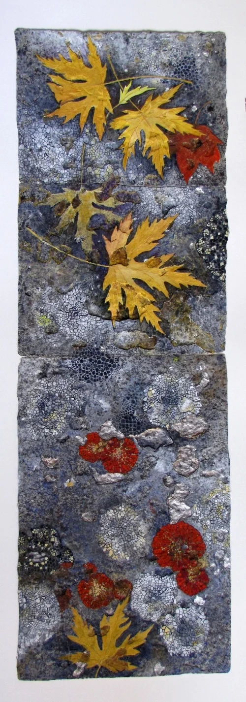 Autumn leaves and lichens (on textured paper) - MC Stiner