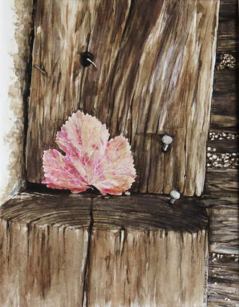 Fallen grape leaf on railroad tie - MC Stiner