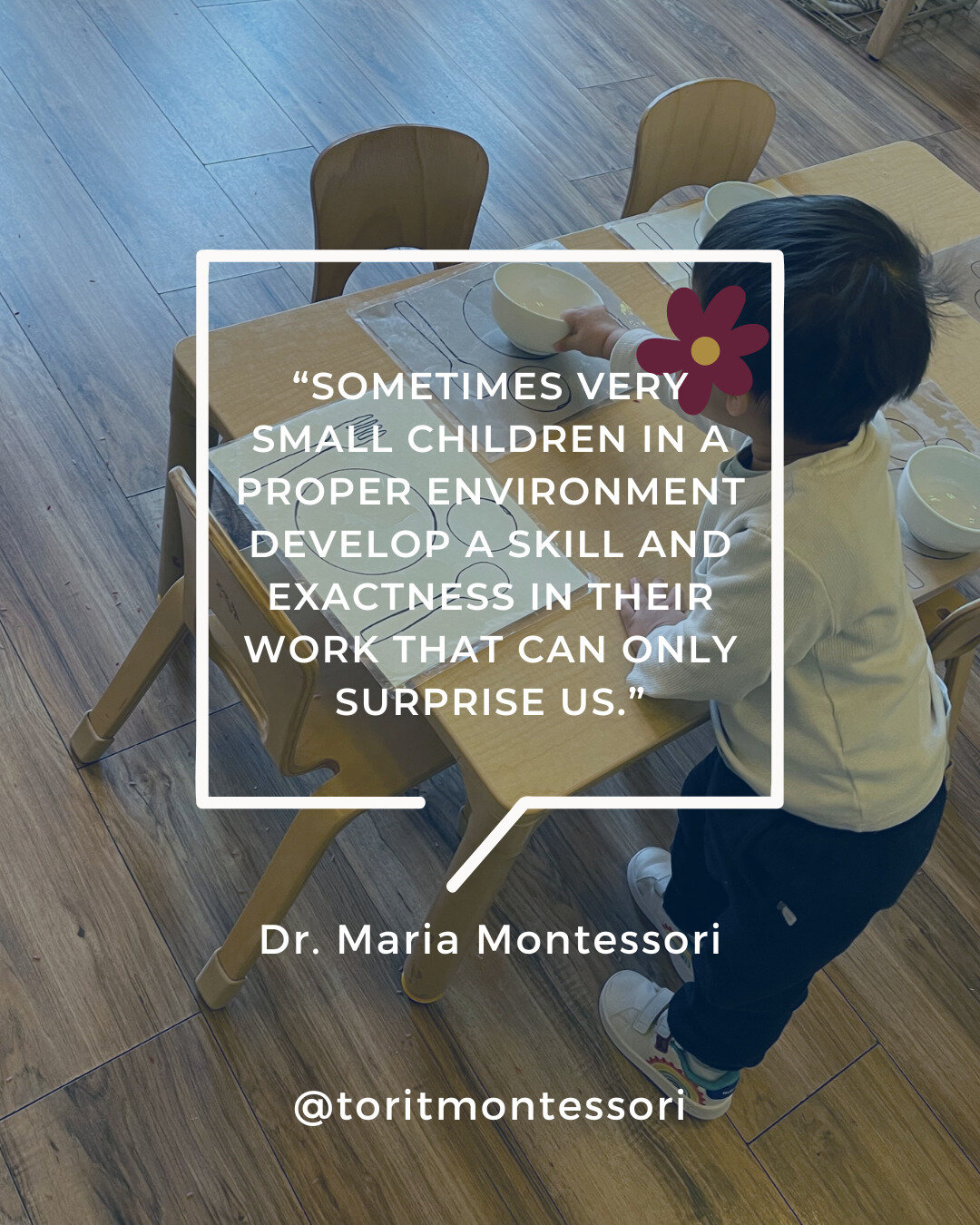 ✨The Prepared Environment✨

In the Montessori toddler classroom, the environment is designed to foster practical skills that aren't just tasks&mdash;they're building blocks for a lifetime of learning and independence.

Through independent exploration