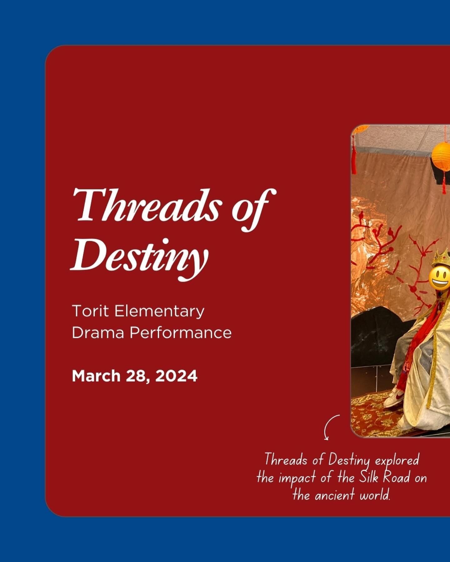 🎭🌏 Our elementary school play, &ldquo;Threads of Destiny,&rdquo; took us on a captivating journey through the Silk Road&rsquo;s rich history! From Ancient China&rsquo;s Han Dynasty to the Roman, Byzantine, and Ottoman Empires, students explored the