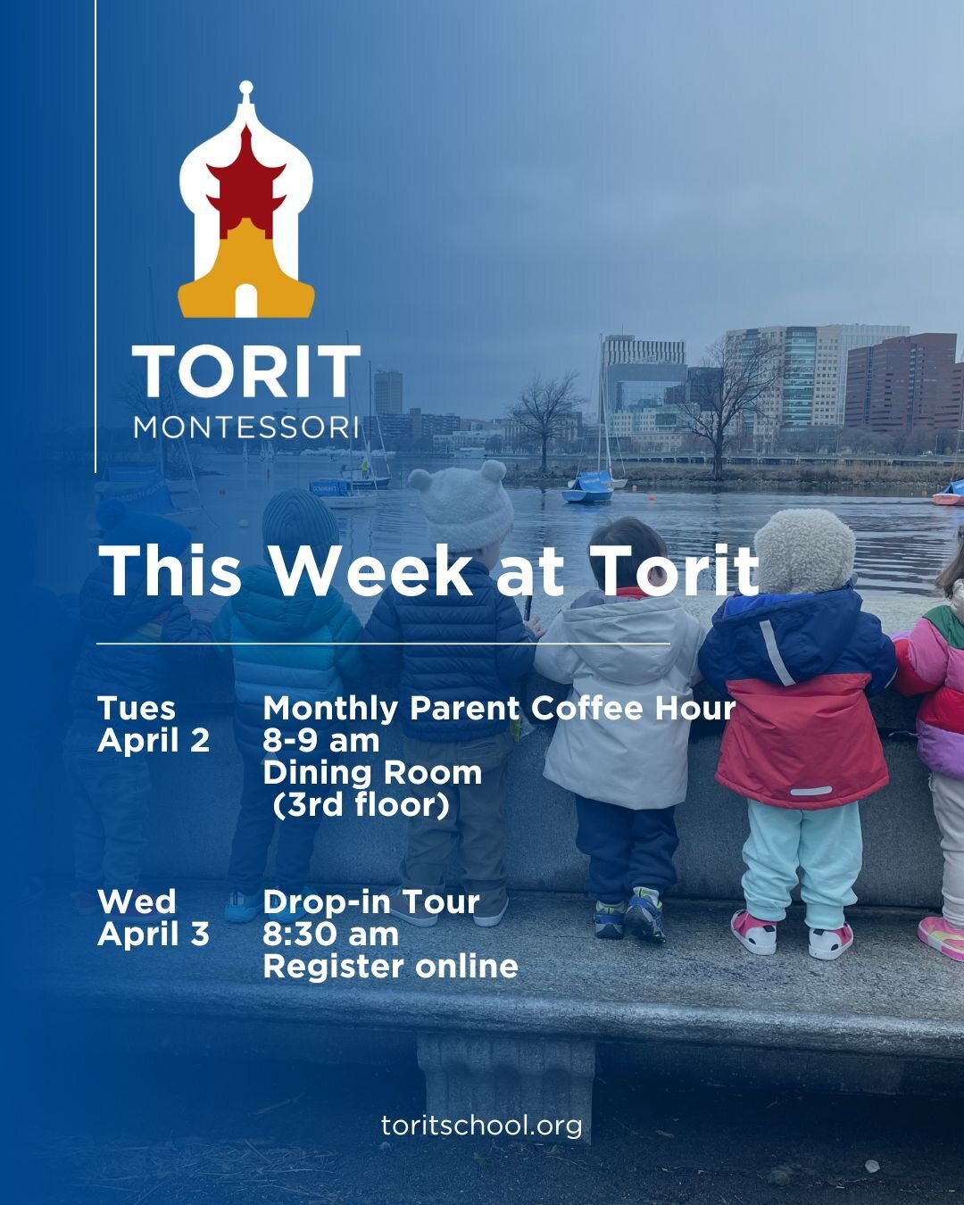 🌟 This Week at Torit! 🌟

📅 Tuesday, April 2nd: Join us for our monthly Parent Coffee Hour in the dining room from 8-9am. Indulge in a delectable breakfast spread prepared by Chef Lisa and connect with fellow parents over a cup of coffee. 🍳☕

📅 W