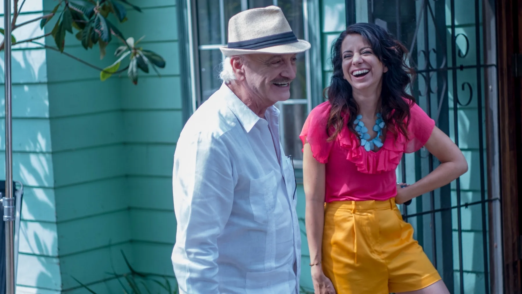 Actor Ruben Rabaso (“Abuelo”) and Anna Cecilia (“Vanessa”) laugh between takes.