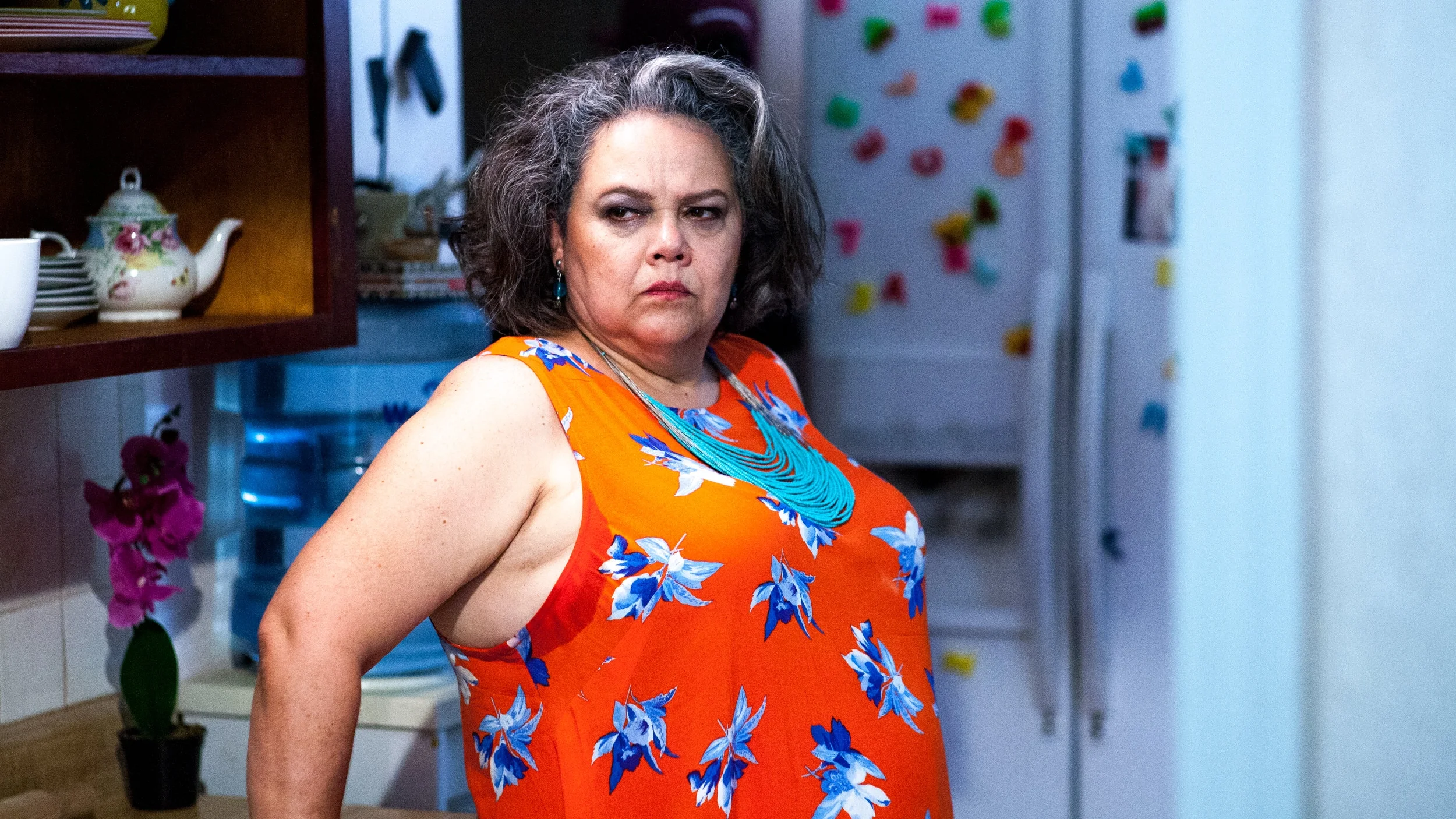 Actress Lidia Porto (“Abuela”) prepares for her next scene.