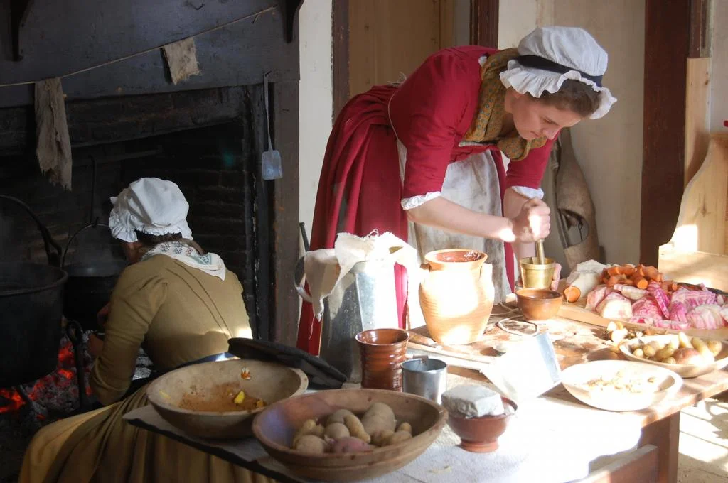 Learning how to cook in an 18th century kitchen at Coggeshall Farm Museum.
